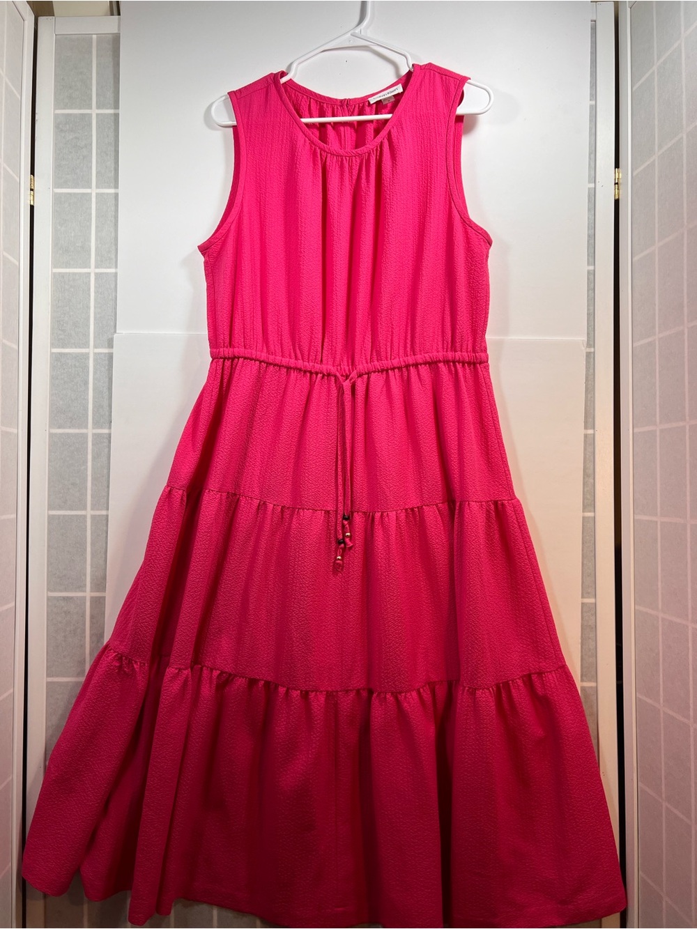 Calvin Klein Women’s Bright Pink Sleeveless Tiered Summer Dress